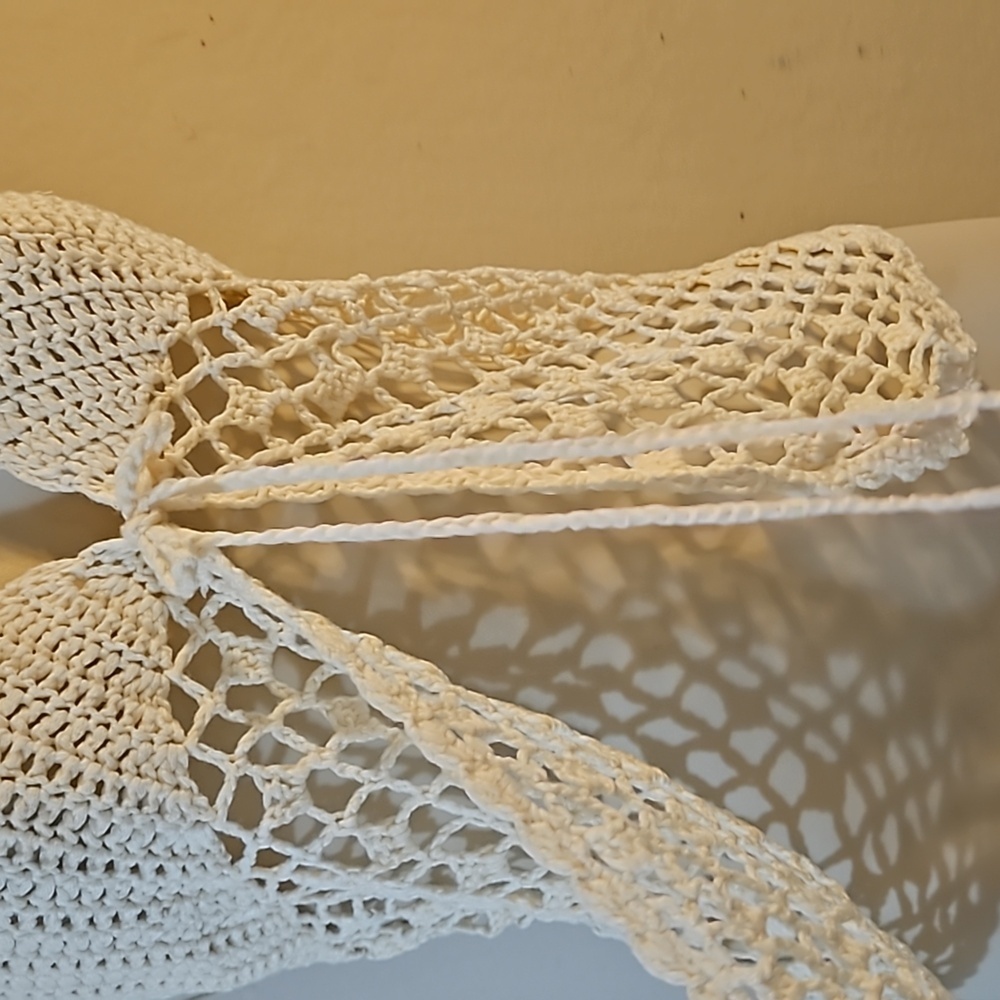 Hand Crafted Crochet Crop-Top Handmade Fishnet Swim Design Cream Summer Layer OS - Picture 12 of 17